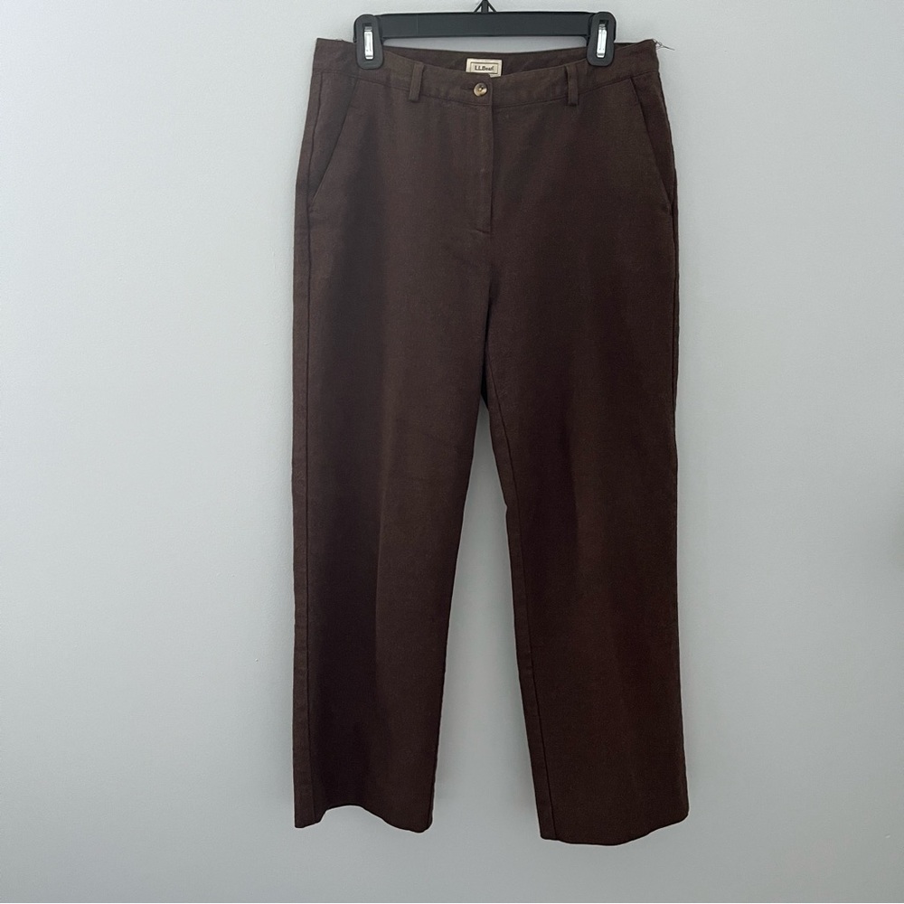 LL Bean Pants Womens 10 Brown Lined Cotton Cropped Wide Leg Casual Office - FLAW